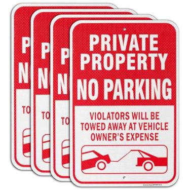 Imagem de Pacote com 4 - 45,7 cm x 30,5 cm Placa de propriedade privada sem estacionamento