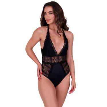 Imagem de Body Decotado com Detahe de Renda Bore Pocah, Preto, GG