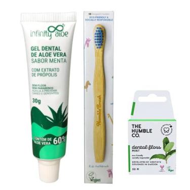 Imagem de Escova de Dentes Infantil de Bambu + Fio Dental Orgânico + Gel Dental 