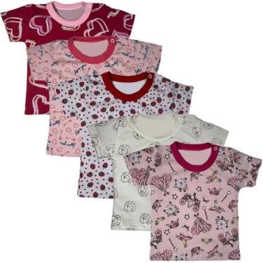 Imagem de Kit 5 Pçs Camiseta Infantil Bichos Bebe Algodão Menina Menino - Bebe M
