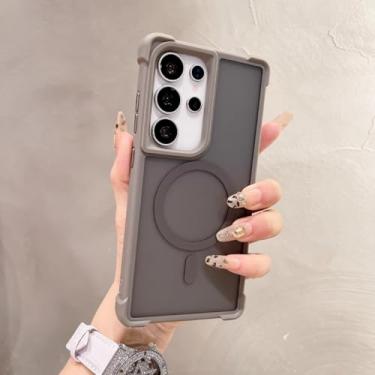 Imagem de Capa magnética luxuosa fosca com carregamento sem fio para Samsung Galaxy S24ultra 25ultra 23ultra 25plus e capa para PC com airbag (para Samsung S23ultra/cinza)