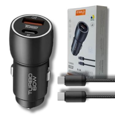 Imagem de Carregador Veicular Turbo 60W Pro, Kit com Cabo USB-C. Duas portas USB 3.0 + USB-C, Led, Carregamento Rápido 9.1A Fast Charge Carro/Automotivo Compatível com IOS e Android – Premium (Preto)