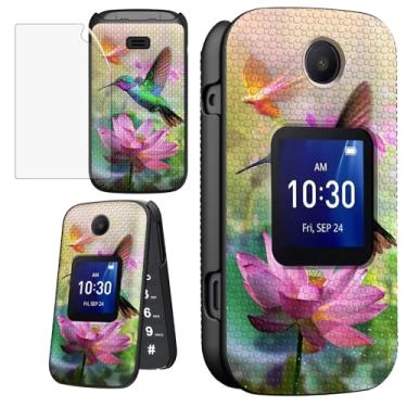 Imagem de ACWDMKH Capa para Alcatel Go Flip 4 / TCL Flip Pro/TCL Classic Phone com protetor de tela para mulheres capa protetora rígida fina com capa de telefone texturizada antiderrapante, pássaro rosa lótus