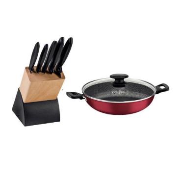Imagem de KIT - Faqueiro Plenus 6 Peças + 1 Panela WOK 28cm Vermelha - Tramontin