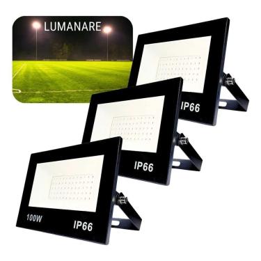 Imagem de 2X Kit Com 3 Refletor Led Holofote 100W Luz Branco-Quente 30