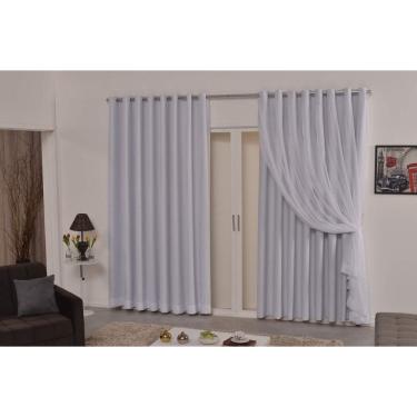 Imagem de Cortina Blecaute Tecido 3,00X2,70 Com Voil Gelo/ Branco