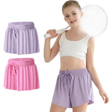 Imagem de Pacote com 2 shorts Flowy para meninas rosa roxo de 10 a 12 anos - Ght