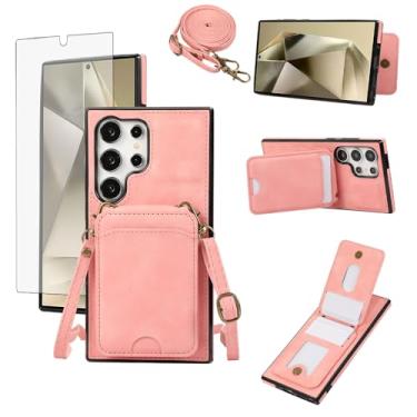 Imagem de Asuwish Capa de telefone para Samsung Galaxy S24 Ultra 5G Capa carteira com protetor de tela de vidro temperado e alça de pulso transversal de couro flip porta-cartões celular S24Ultra 24S S 24