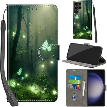 Imagem de Salanheo Capa carteira para Samsung Galaxy S24 Ultra, com [3 compartimentos para cartões], fecho magnético com suporte, couro PU, capa flip protetora à prova de choque de 6,8 polegadas 2024, borboleta