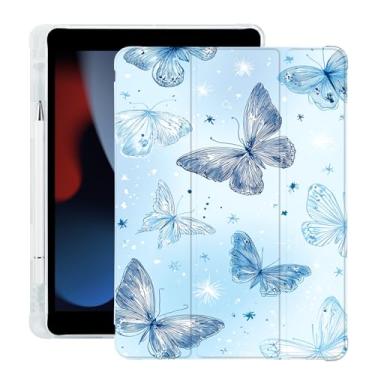 Imagem de BlHMCASE Linda capa borboleta azul para iPad Air de 11 polegadas 7ª/6ª geração (M3/M2) 2025/2024 com suporte para lápis, hibernar/despertar automático, capa traseira de TPU macio de couro azul