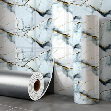 Imagem de Papel de parede dourado imitação de azulejo mármore efeito de mármore autoadesivo papel de parede impermeável para paredes de cozinha e banheiro azul lago 40 * 300 cm