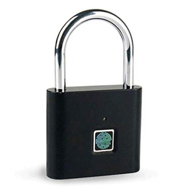 Imagem de HHHJQFAAT Bloqueio de impressão digital, 1 segundo desbloqueio cadeado de impressão digital portátil segurança biométrica inteligente sem senha, para bolsa, mala, armário de academia, armário, gaveta