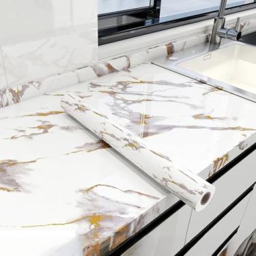 Imagem de Papel de parede efeito mármore cozinha autoadesivo à prova de óleo película protetora de bancada banheiro impermeável resistente a manchas resistente a altas temperaturas fogão renovação papel de