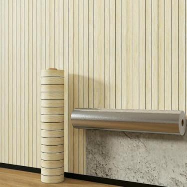 Imagem de Papel de parede 3D ranhurado grade de madeira papel de parede autoadesivo impermeável e à prova de umidade para sala de estar banheiro e cozinha renovação de parede marrom quente grão de madeira 40