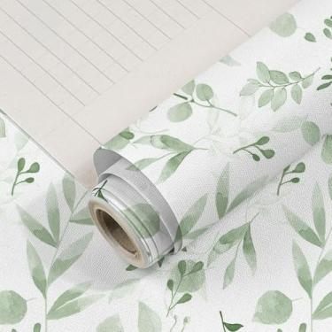 Imagem de ESSMOKO Papel de parede espesso efeito floral PVC adesivo impermeável fundo de parede decoração de parede adesivo de parede verde 44 * 500 cm