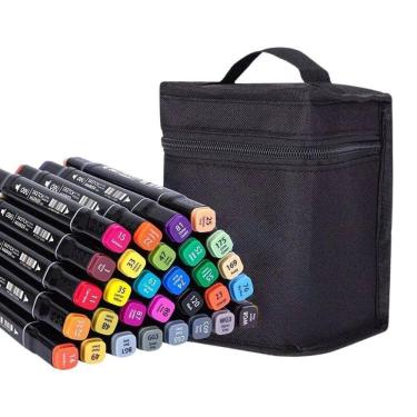 Imagem de Kit Canetas Marcador Permanente Ponta Dupla 48 Cores + Bolsa