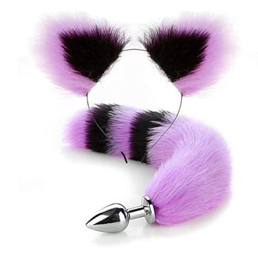 Imagem de XfeyaSri Plug Anale, Raposa SM Fox Tail Butt, Tail Plug Metal Backyard Plug, Brinquedos Adultos Brinquedos Sexuais, rabo de raposa, orelhas de raposa (roxo)