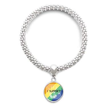 Imagem de DIYthinker LGBT Bandeira de Arco-íris I Support Pulseira de Prata Pingente Corrente de Joias Ajustável