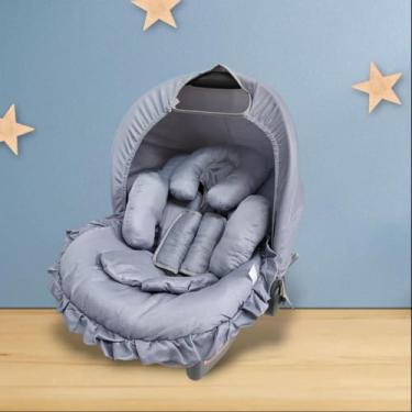 Imagem de Kit Capa/Forro Para Bebê Conforto Acolchoada Universal + Capota Protetora Solar + Apoio Redutor de Corpo + Protetores de Cinto - Cinza