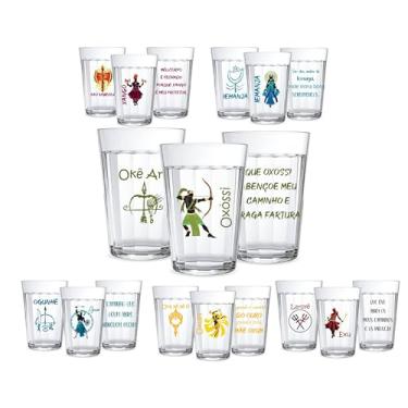 Imagem de Kit 3 Copos Vidro Americano 190ml Orixás Diversos Umbanda Candomblé Guias Artigo Religioso Axé Proteção Agua Refrigente Café (OXOSSI)