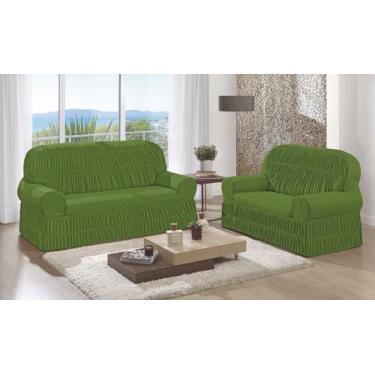 Imagem de Capa de Sofá Kit 2 e 3 Lugares 12 Elásticos Helanca Verde Relva - Viva