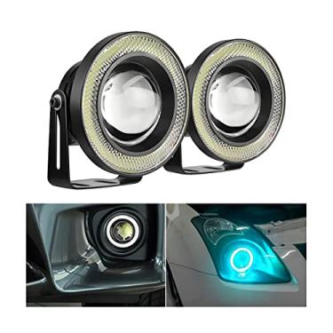 Imagem de 2 peças de luz de neblina olho de anjo para carro, lâmpada de LED COB redonda de alta potência brilhante com halo branco anéis de olho de anjo, farol universal de corrida diurna DRL lâmpadas de condução de carro projetor (azul claro)