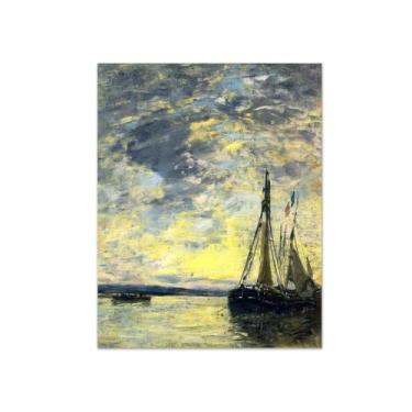 Imagem de MUHJDYC Pintura de paisagem famosa arte de parede impressões em tela - imagem de arte para decoração de parede de sala de estar - reprodução em tela - veleiros no cais 60 x 80 cm - 23 x 31 pol sem