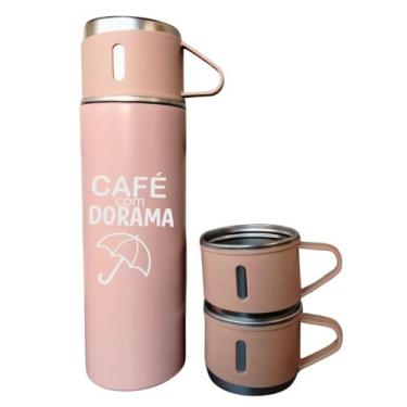 Imagem de Kit Garrafa Térmica C/ 3 xícaras 400ml Café com dorama - LARANJA E MIM