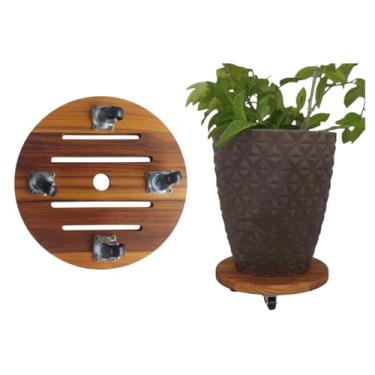 Imagem de Suporte Para Vaso De Planta De Madeira Redondo Móvel Com Rodinhas 40cm
