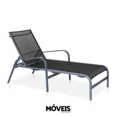 Imagem de Espreguiçadeira Para Piscina, área Externa, Jardim, Em Alumínio - Grafite E Tela Sling Preto