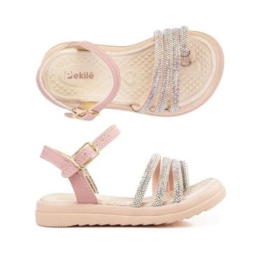 Imagem de Sandália Infantil de Menina com Papete Tiras Brilhantes Leve eConfortável, Rosa, Dourada, 20 a 27 (8086-rosa-20)