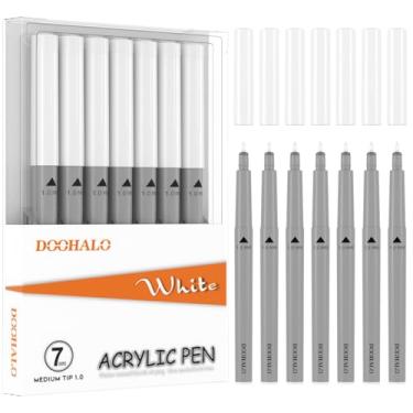 Imagem de DOOHALO Canetas de tinta acrílica ouro branco 1,0 mm, ponta média, caneta de gel para desenho, para pedras, tecido, vidro, madeira, metal, papel, plástico