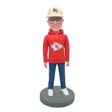 Imagem de Bobblehead para fãs de esportes de argila personalizada da sua foto, ótimo presente para torcedores de equipe, seguidores atléticos, representando orgulho de fandom e espírito casual adequado para