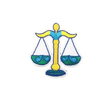 Imagem de Ruoming Ruoming 1 peça de emblema bordado para signos do zodíaco, 8 x 8 cm, preto e dourado, design de constelação (Libra)