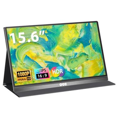 Imagem de QQH Monitor de viagem portátil Full HD 1080p USB C Liga HDMI com capa inteligente e alto-falante integrado, segunda tela externa ultrafina Plug & Play para laptop, PC