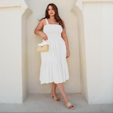 Imagem de Vestido Midi Feminino Plus Size Soltinho Com Lastex Alça Ajustável Bab
