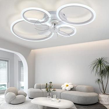 Imagem de Ventiladores de teto modernos com lâmpadas LED silencioso regulável branco ventilador de teto inteligente com iluminação temporizador de 6 velocidades lustres de design reversível com ventil