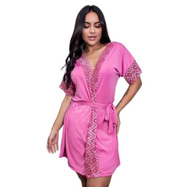 Imagem de Robe de Luxo Microfibra Renda Hobby Roupão Dormir com Cinto Lingerie S