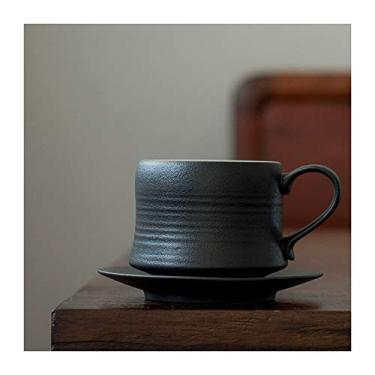 Imagem de GRFIT Caneca 209.8 g Porcelana Xícara de Café e Pires Design Retrô Copo Latte para Latte, Café Mocha, Caneca de Café (Cor: Preto)