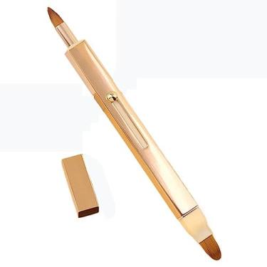 Imagem de Pincel portátil para lábios/sobrancelhas, uso duplo, dourado, preto, vermelho e rosa, pincel de batom com duas pontas coloridas de alumínio (dourado)