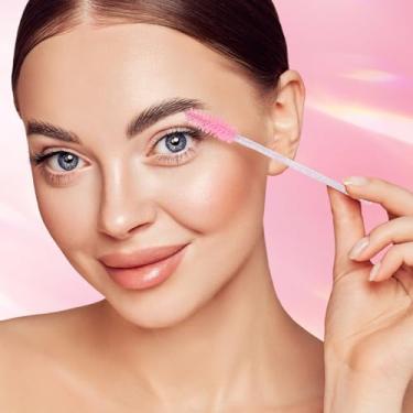 Imagem de Conjunto de 50 pincéis de cílios e kit de cuidados para sobrancelhas com alça de cristal, escova espiral, ferramentas de extensão de cílios para estilo profissional de sobrancelhas