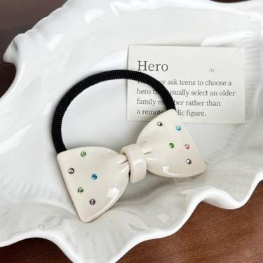 Imagem de Pacote com 2 laços de cabelo - suporte elástico para rabo de cavalo, laço de cabelo e faixa de borracha com laços fofos para um visual charmoso branco creme BLC146-01