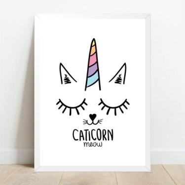 Imagem de Quadro Decorativo Caticorn - Moldura Branca E Vidro (A4) - Wg Molduras
