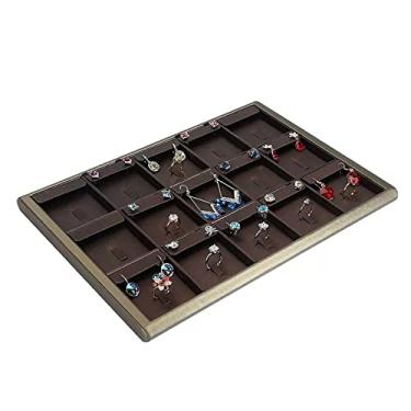 Imagem de Suporte de joias com 15 grades, bandejas empilháveis de joias para gavetas, organizador de bandejas de joias de couro, bandejas de exibição de armazenamento de joias, organizador de anel de brinco