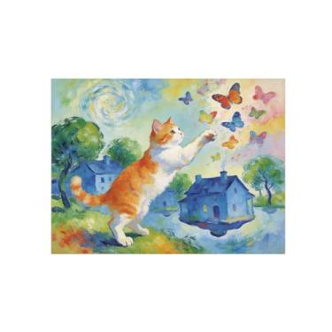 Imagem de BMZFYBS Impressão em tela de arte de parede animal - gato e borboletas - pintura de decoração moderna - imagens para quarto de crianças escritório 60 x 80 cm 24 x 31 polegadas sem moldura