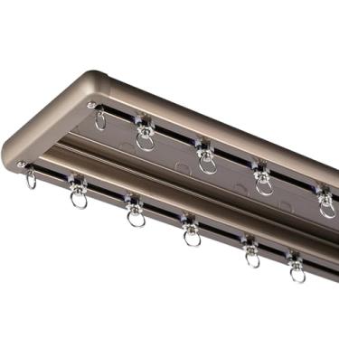 Imagem de Cortina dupla resistente com rolos silenciosos – suporte de teto de alumínio para trailer, sala de estar, hospital, quarto – 130 cm – cor champanhe