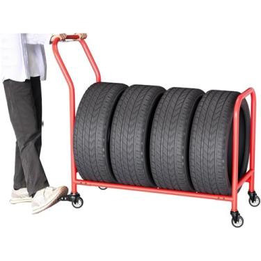 Imagem de Rack de armazenamento de pneus, suporte organizador de pneus de carro com roda de freio, rack de armazenamento de pneus para armazenar pneus, aros e semi pneus