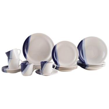 Imagem de Aparelho de Jantar e Chá 20 Peças Cerâmica Brasilia Redondo Branco e A