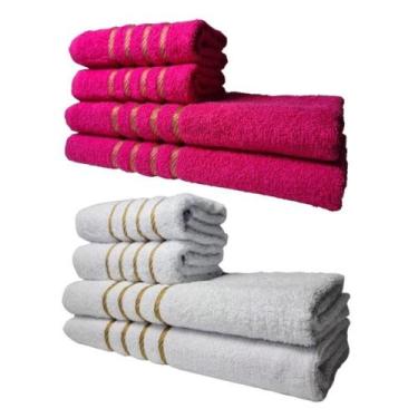 Imagem de Kit 8 Toalhas Grossas E Grandes Dubai 4 Banhos 4 Rostos Rosa+branco - 