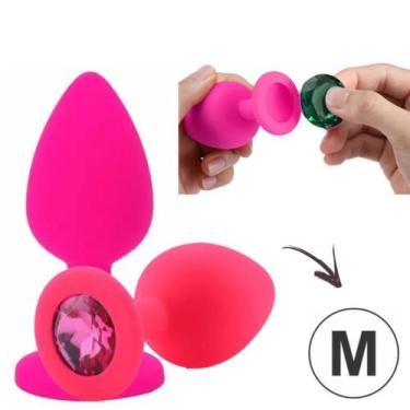 Imagem de Plug Anal Médio 8x3,5Cm Silicone Flexível Rosa Pedra Removível - Libb